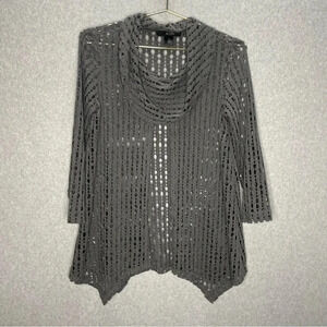 Ali Miles Art to Wear Oversized Perforated Cowl Neck Gray Top